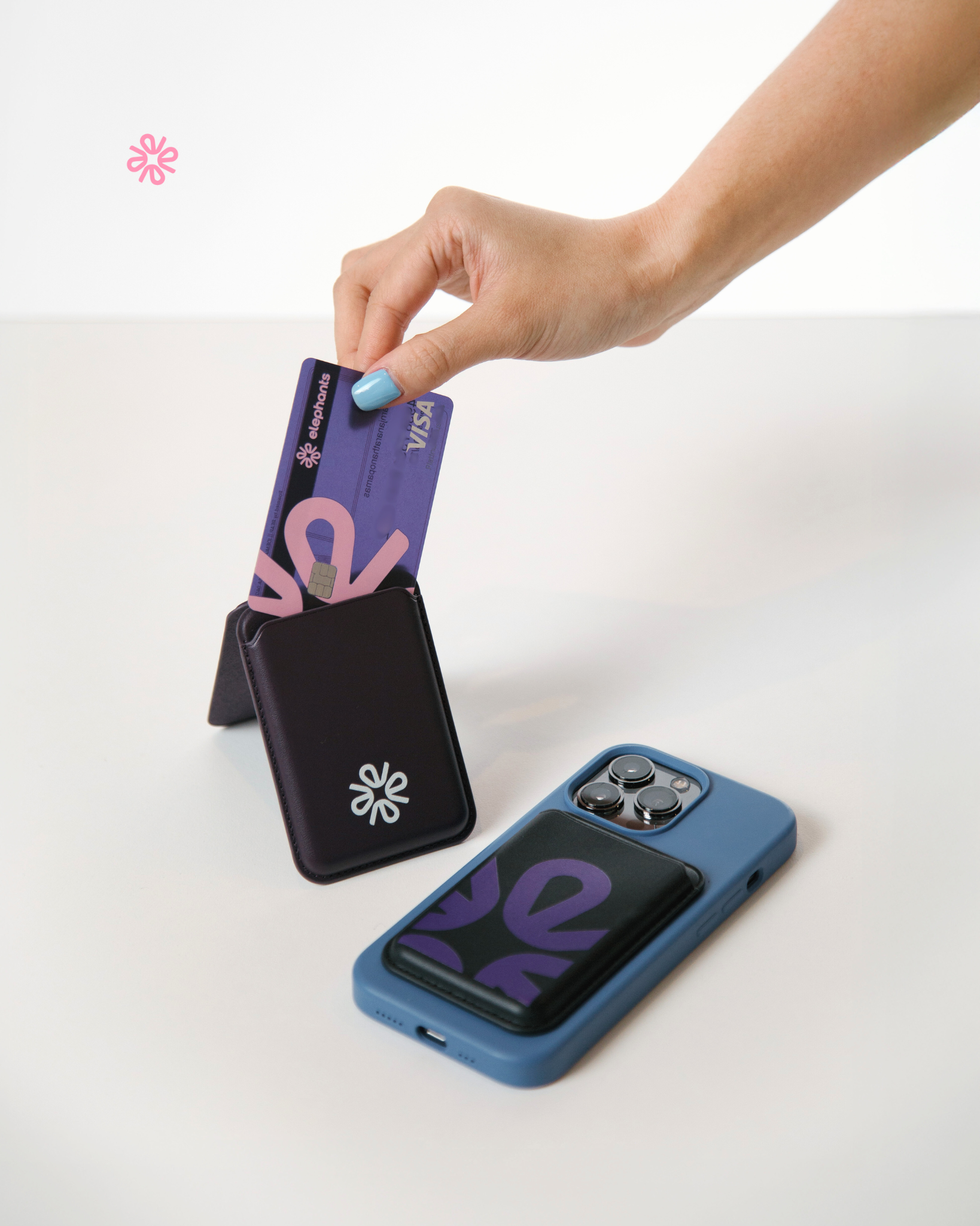 Phone case with card holder and phone on a white background